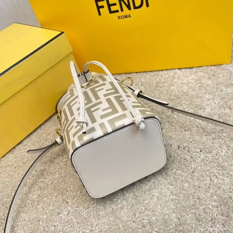 Cheap HOT Fendi Motif Calf White Bucket In Bag Mon Leather Tresor FF Mini 0420